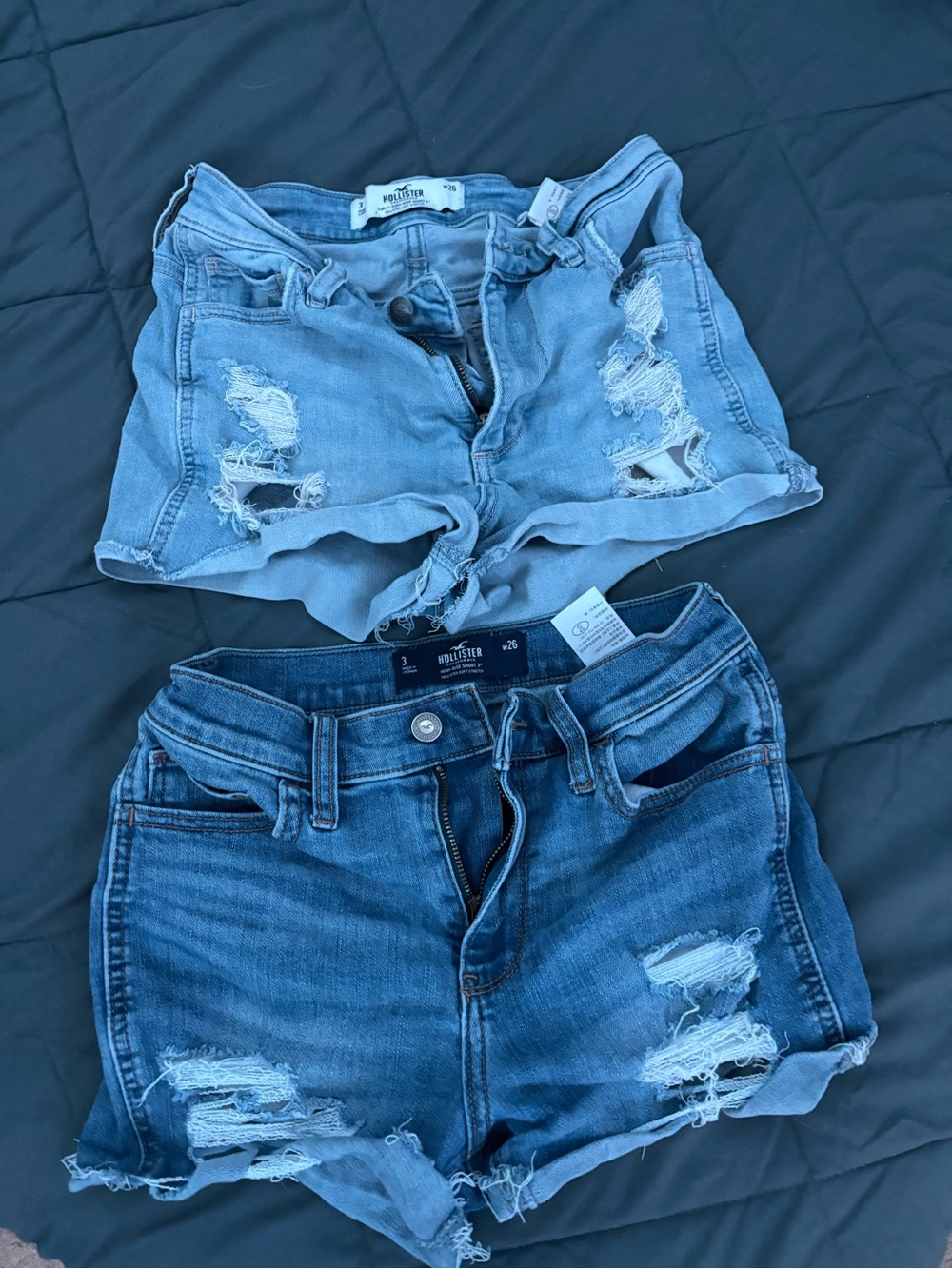 Hollister Distressed Denim Shorts Duo in Light Blue and Dark Blue